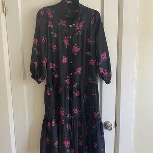 Horses Atelier Dream Dress in Black Silk with Carnation Print size 0